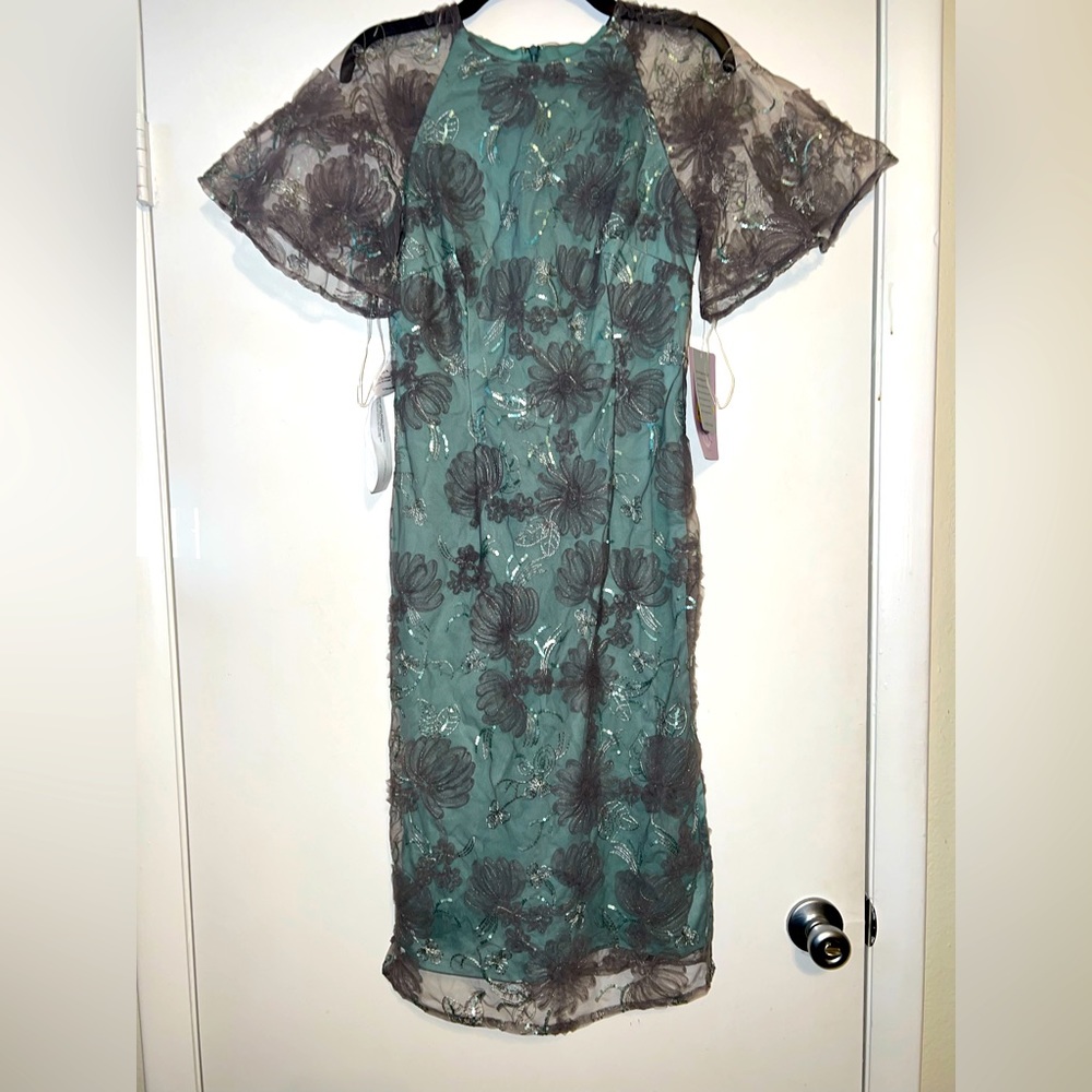 NWOT $248 JS Collections Remy Rosette Flutter Sleeve Cocktail Dress 4